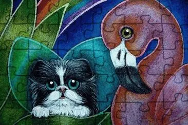 Cat and Flamingo by Cyra Cancel