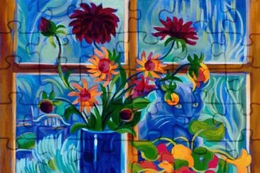 Flowers and Cat by Tracy Turner