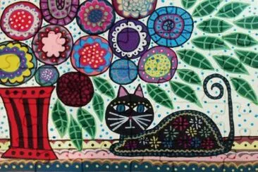 Mexican Folk art Black Cat and Flowers jigsaw puzzle