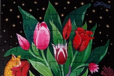 Cats between the Tulips jigsaw puzzle