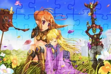 Dibujo animÃ© de mujer y niÃ±a sentadas en el pasto jigsaw puzzle