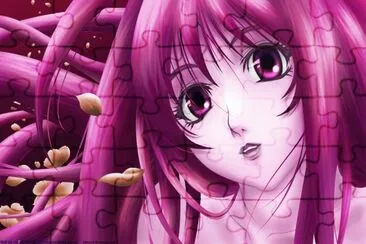 Rostro de mujer animÃ© de pelo violeta jigsaw puzzle