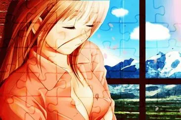 Mujer animÃ© mirando por la ventada jigsaw puzzle