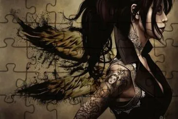 Dibujo de mujer con alas y tatuaje jigsaw puzzle