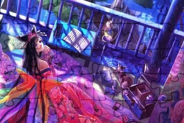 Mujer animÃ© con vestido en el balcÃ³n jigsaw puzzle