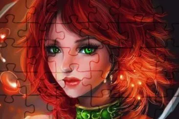 Chica de pelo rojo con collar y ojos verdes