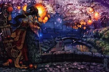 Mujer en la noche de un paisaje oriental