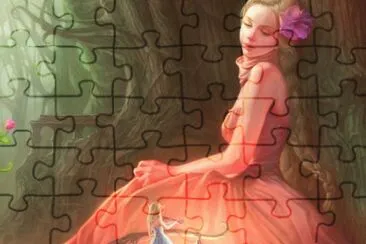 פאזל של Chica sentada en el bosque con vestido rosa