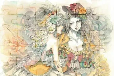 פאזל של Dibujo de mujeres hadas floreadas en tonos claros