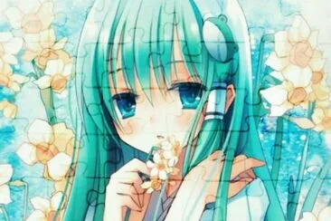 NiÃ±a animÃ© en tonos celestes jigsaw puzzle