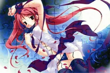 Chica animÃ© de pelo rojo con cintas violetas jigsaw puzzle