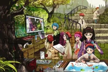 Grupo de niÃ±os animÃ© pintando en escuela de arte