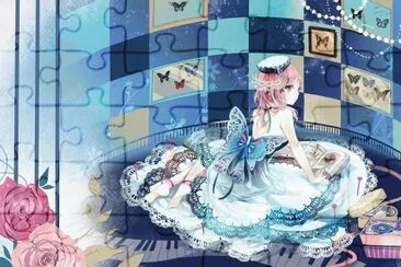 Chica animÃ© con vestido hermosos y mariposas