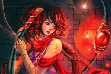 Chica en tonos rojos con espada