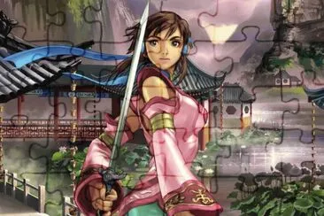 China con espada y paisaje oriental jigsaw puzzle