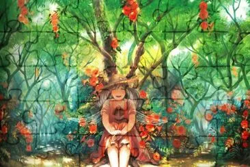 NiÃ±a hada animÃ© sentada en el bosque