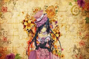 Chica animÃ© con sombrero en fondo floral