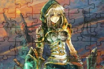 Chica animÃ© guerrera con sombras en el fondo