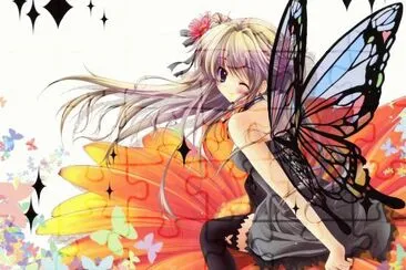Chica animÃ© mariposa sentada sobre una flor
