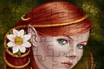 Rostro de mujer pelirroja con flor en el cabello