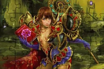 פאזל של Chica animÃ© con traje de metal y libro en la mano