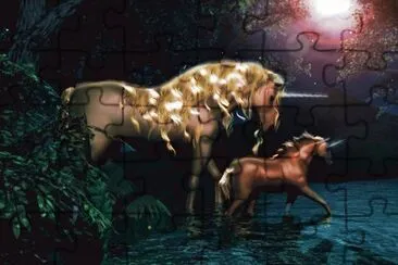 Unicornios en el agua a la noche