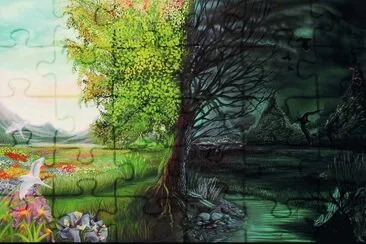 Paisaje en verano e inverno, de noche y de dÃ­a.
