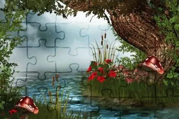 Paisaje con rÃ­o y hongos