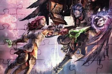 Mujer y hombre luchando jigsaw puzzle