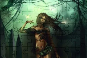 Mujer con ramas en la noche