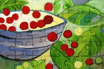 Still Life Blue Bowl and Cherries