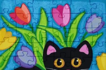 Cat between the Tulips
