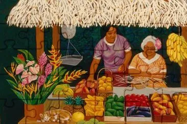 Hawaiian Fruit stand by Herb Kane jigsaw puzzle