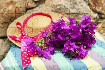 Purple Bougainvillea and  Straw Hat