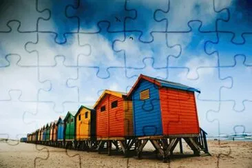 Colorful surfer shacks at Muizenberg Beach, Cape T