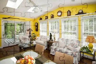 Yellow Sun Room with Antique Clocks