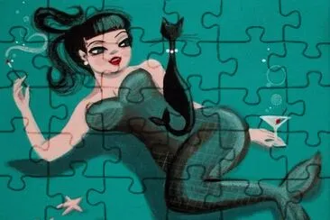 Mermaid with Cat and Martini