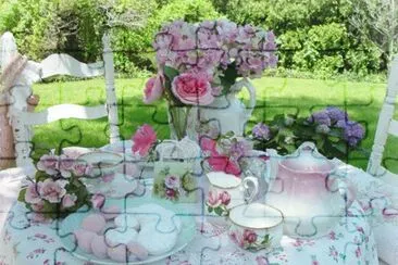 Vintage Outdoor Tea Party-So Pretty! jigsaw puzzle