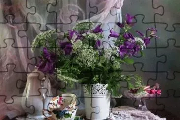 Vintage Tea Cups and Purple Flowers jigsaw puzzle