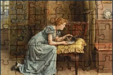 George-Goodwin-Kilburne-Young-Girl-Feeding-a-Cat