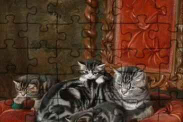 Horiatio Couldrey A Tabby Cat and Her 3 Kittens jigsaw puzzle