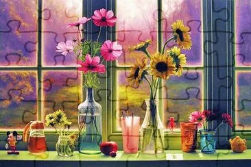 la ventana con flores