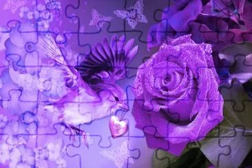 Beautiful Violet Rose with Bird and Butterflies jigsaw puzzle