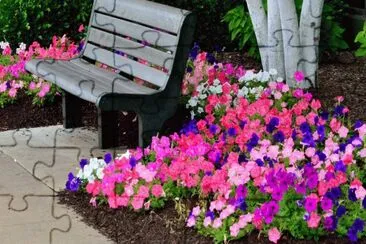 Serene Petunia Garden with Bench-Relax! jigsaw puzzle