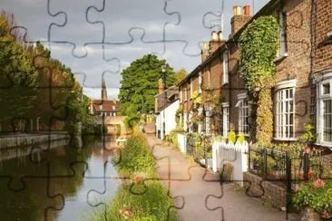 channel_flowers_grass_path_river_houses_suburbs_