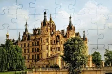 germany_schwerin_castle_water_trees_ jigsaw puzzle