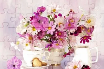 Lovely Flowers with a Cup of Kosmeya- ART jigsaw puzzle