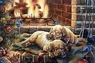 chiens au coin du feu jigsaw puzzle
