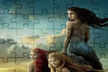 Tres Sirenas sobre rocas. jigsaw puzzle