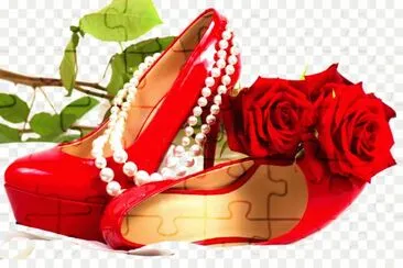 Red Heels-Flowers and Pearls- Still Life Art
